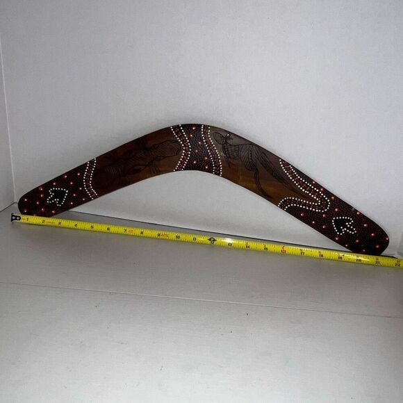 Boomerang Hand Made And Painted Art Wooden Returning Stick Australian 22” Carved - Picture 2 of 11